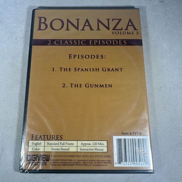 Bonanza Volume 5 DVD 2 Classic Episodes The Spanish Grant The Gunmen Full Frame - Picture 2 of 2
